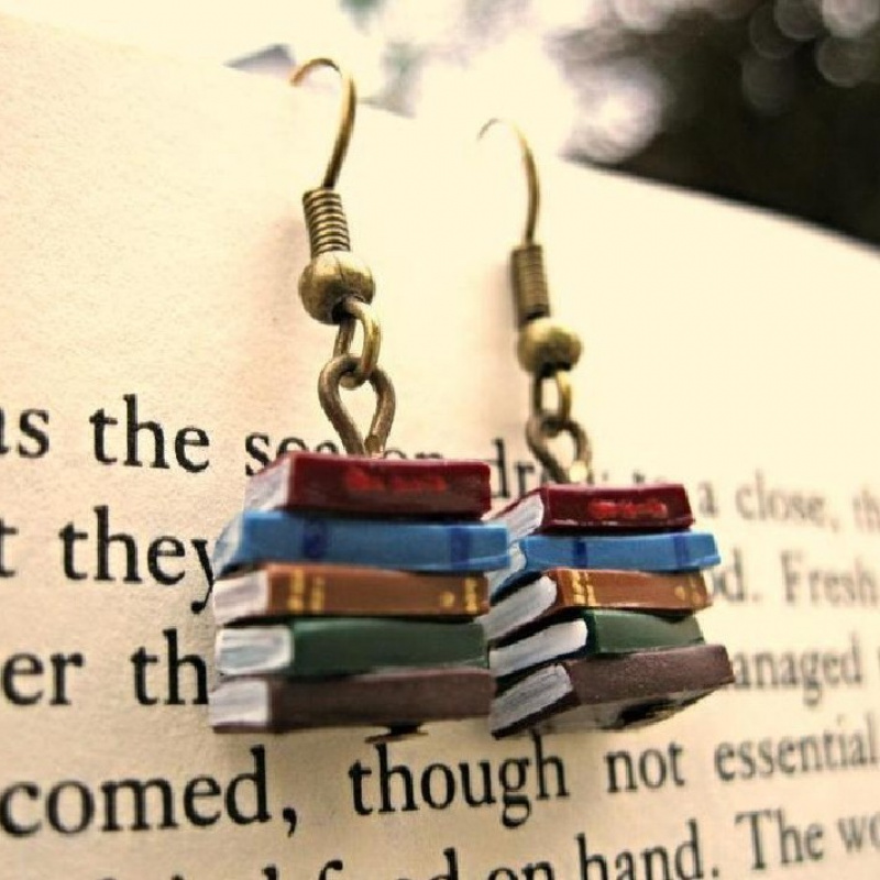 Vintage Fashion Coloring Book - Vintage Library Book Stack Earrings for