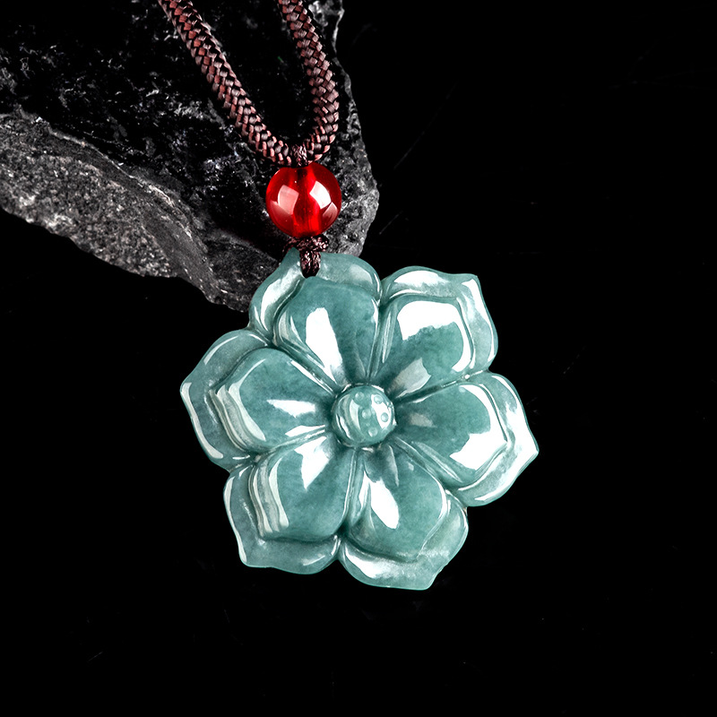 Vintage Fashion Necklace - Burmese Jadeite Flower Pendant Necklace Stone