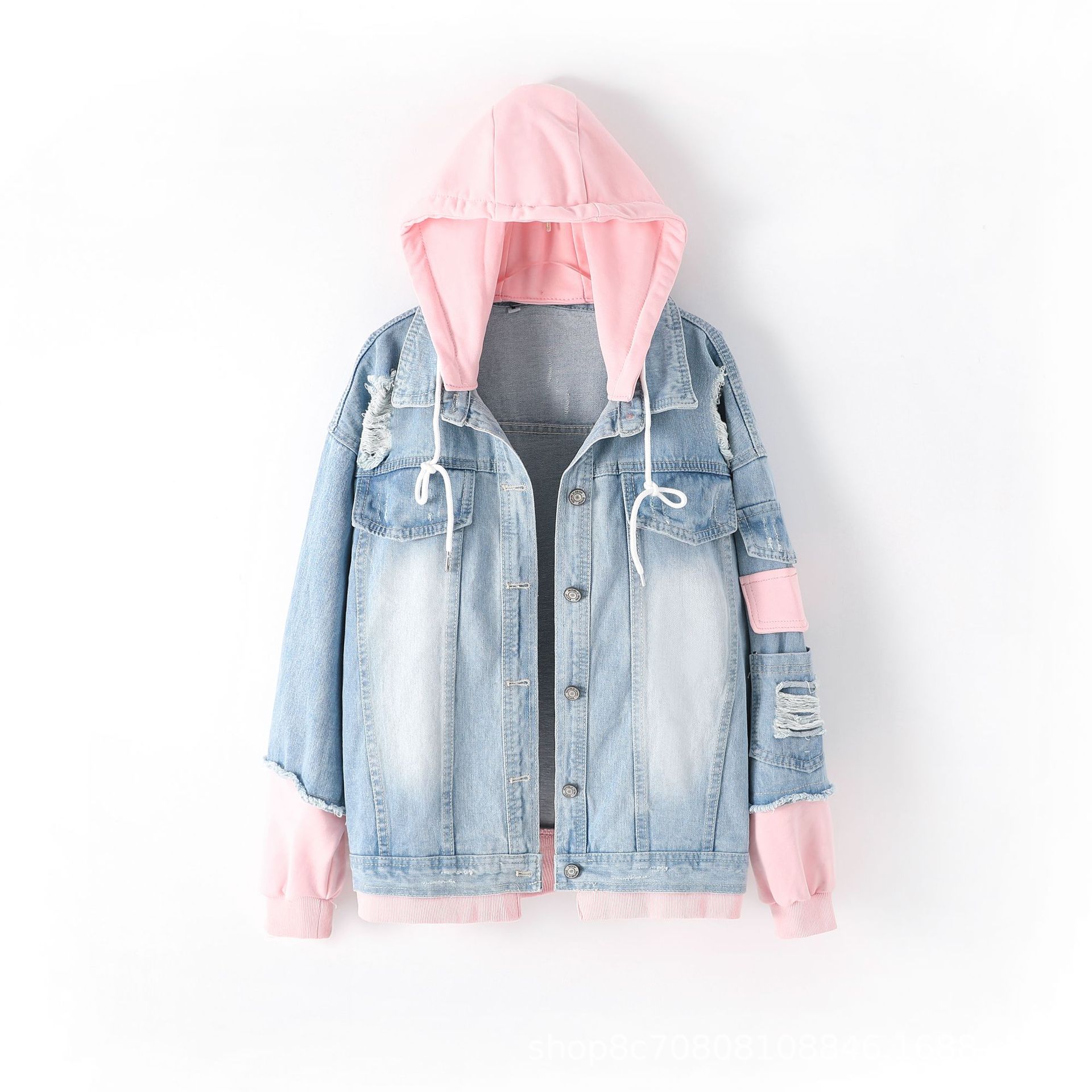 Patchwork Jean Jacket - European Style Loose Hooded Panels Denim