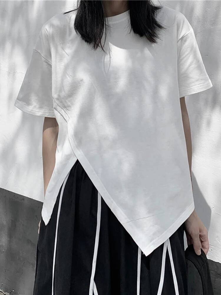 Vintage Fashion Build - Irregular Women White Slit Hem Big