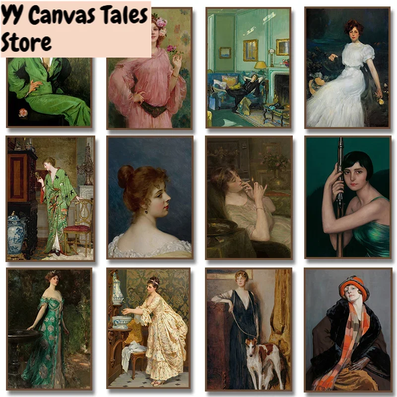 Vintage Vogue Fashion Poster - 1pc frameless Canvas Painting Renaissance Women