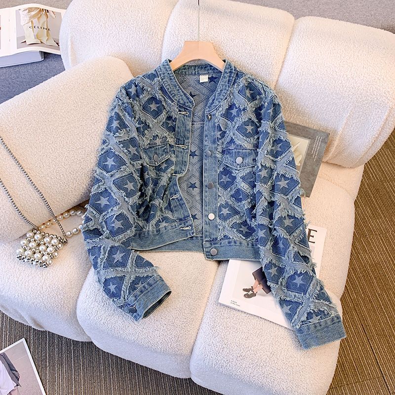 Coat Women Denim Coats Round N - огляд і ціна Patchwork Jean Jacket