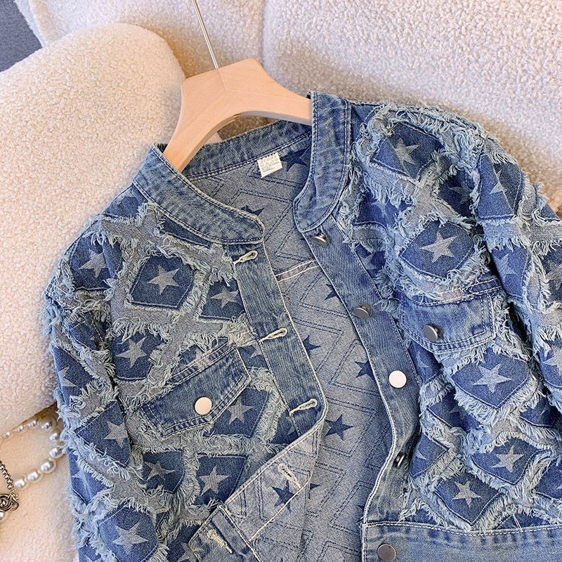 Coat Women Denim Coats Round N - огляд і ціна Patchwork Jean Jacket