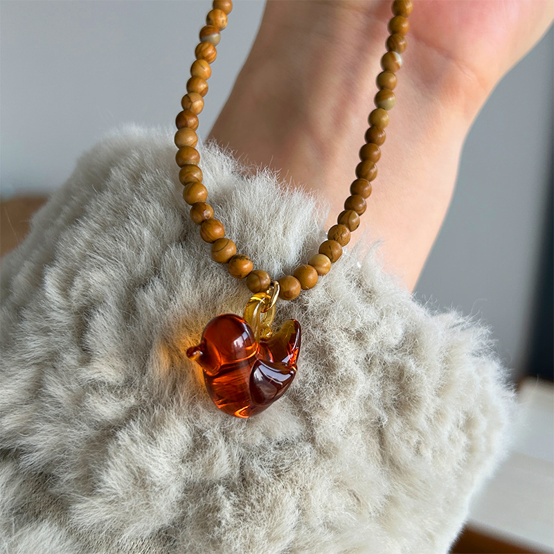 Wooden Bead Glass Bird Necklac - огляд і ціна Vintage Vibes Fashion