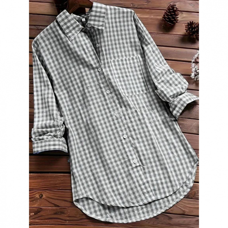 Loose Plaid Shirt Collar Long  - огляд і ціна Vintage Fashion Ebay